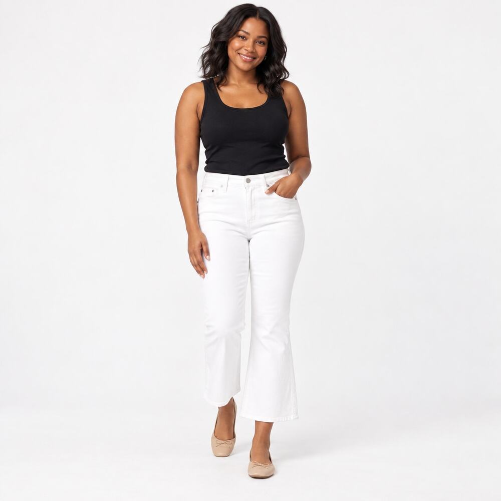 J.Crew Jeans WMNS 30P White High Rise Flare Crop Stretch Denim Coastal Preppy